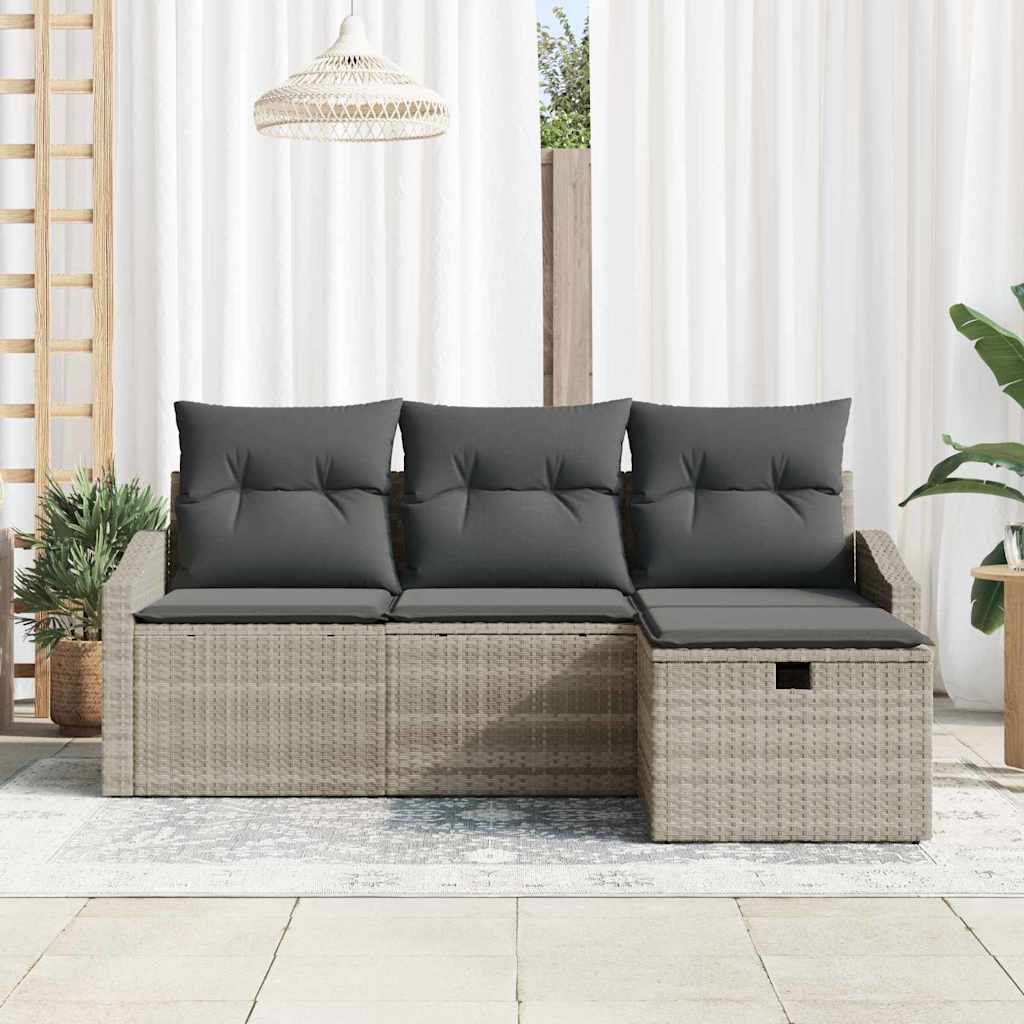 Garten-Sofa-Set mit Kissen 4 pcs Hellgrau Poly Rattan